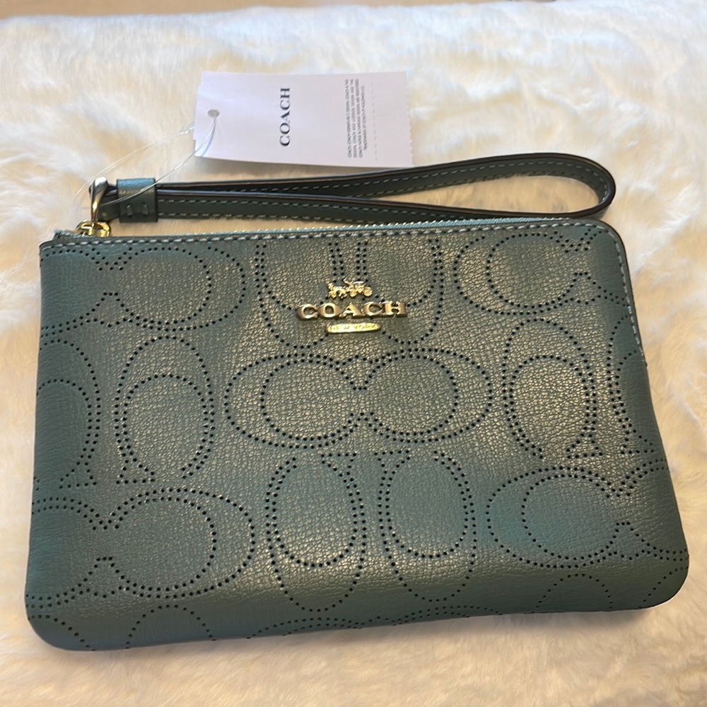 New Coach Corner Zip Wristlet leather